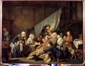 ""A Piedade Filial ou o Paralítico Resgatado pelos Seus Filhos"" (Piedade Filial (O Paralítico)) Pintura de Jean Baptiste Greuze (1725-1805) 1763 Dim. 115x146 cm Museu Hermitage, São Petersburgo de Jean Baptiste Greuze