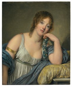Retrato de Jeanne Philiberte Ledoux (1767-1840), meio comprimento (óleo sobre painel) de Jean Baptiste Greuze