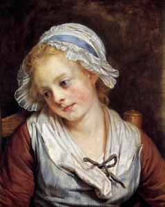 Retrato de uma primeira pintura de Jean-Baptiste Greuze (1725-1805). 1765. Dim. 0,45x0,37 m. Chantilly, Musee Conde - Retrato de uma jovem rapariga. Pintura de Jean-Baptiste Greuze (1725-1805). 1765. 0,45 x 0,37 m. Museu Conde, Chantilly, França de Jean Baptiste Greuze