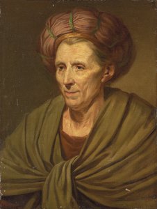 Retrato de uma mulher, comprimento do busto, com um turbante marrom e xale verde de Jean Baptiste Greuze