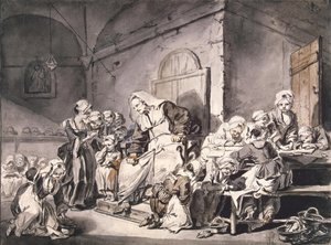 Professor da escola par Greuze, Jean-Baptiste (1725-1805). Caneta, pincel, cinza e marrom, aquarela sobre papel, tamanho : 27,8x33,8, ca 1764-1765, Estado Hermitage, São Petersburgo. de Jean Baptiste Greuze