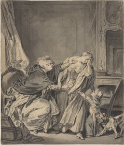 A Mãe Furiosa (lavagem a preto e cinzento sobre grafite em papel vegetal) de Jean Baptiste Greuze