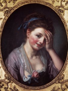 A menina tem a Rosa Pintura de Jean Baptiste Greuze (1725-1805) do século XVIII. Paris, Musee Cognacq Jay. de Jean Baptiste Greuze