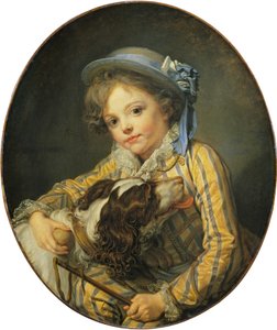 Junger Junge mit einem Hund von Jean-Baptiste Greuze