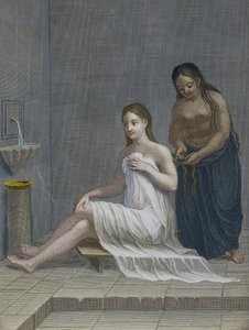 Garota turca, tendo seu cabelo trançado nos banhos, século XVIII de Jean Baptiste Haussard