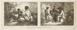 Crianças com um cão e uma ovelha e uma família de camponeses junto a uma fogueira de Jean Baptiste Huet