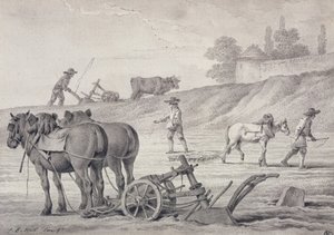 Lavrar os campos (caneta e tinta e lavar no papel) de Jean Baptiste Huet