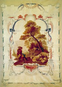O lobo tornou-se pastor Ilustração para a fábula de Jean de La Fontaine. Tapeçaria de Jean Baptiste Huet (1745-1811) feita nas fábricas de Beauvais. Paris do século XVIII, mobiliário nacional. de Jean Baptiste Huet