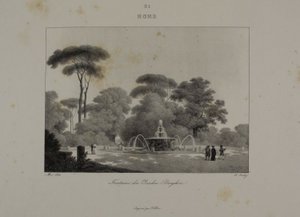 Fonte no jardim da Villa Borghese, Roma de Jean Baptiste Isabey