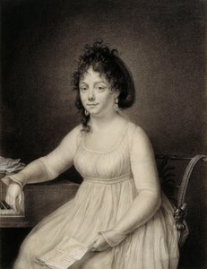 Uma Dama Sentada, com três quartos, provavelmente um membro da família do artista, segurando uma carta na mão esquerda e descansando o braço direito ao lado de um piano, 1820