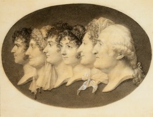 Retrato de perfil de Augustin e sua família