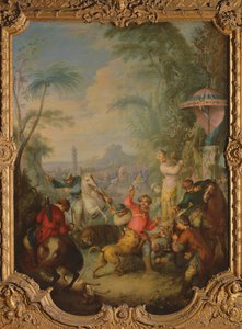 Caça ao Leão e Tigre na China de Jean Baptiste Joseph Pater
