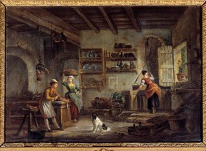 Um interior de cozinha Cozinheiros e empregadas preparando as refeições do seu mestre. Pintura de Jean Baptiste Lallemant (1710-1803) Século XVIII Bourg en bresse, Musee de Brou