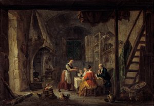 A Cena Benedita da refeição em uma família de camponeses, a oração. Pintura de Jean Baptiste Lallemant (1710-1803) Século XVIII Bourg en bresse, Musee de Brou