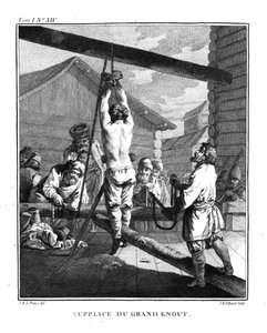 Punição com um grande knout. De Voyage en Sibérie, 1766