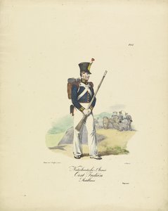 Artilharia do Exército Holandês das Índias Orientais, 1820-1825 Artilharia das Índias Orientais do Armée Holandês (título no objeto) Trajes militares do Reino dos Países Baixos. Dedicado a Sua Excelência Willem van Bylandt (título da série no objeto)