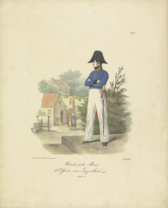 Oficial de Saúde, 1820-1825 Exército Holandês. 1º Oficial de Saúde Trajes militares do Reino dos Países Baixos. Dedicado a Sua Excelência Willem van Bylandt (título da série no objeto)