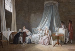 Madame Royale foi curada por Brunier em 24 de janeiro de 1793. A família real na prisão do templo.