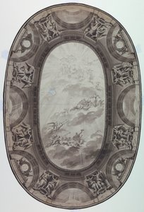 Desenho, Projeto para a Decoração Pintada do Teto de um Salão (Teto Oval Pintado), 1761 de Jean Baptiste Marie Pierre