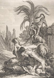 A Naiad Assustada Uma naiad desgrenhada recuou horrorizada ao ver um leão, ca. 1740, de Jean Baptiste Marie Pierre