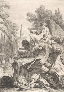 A Ninfa Sentada Fonte com uma náiade assentada sobre uma concha, ca. 1740. de Jean Baptiste Marie Pierre
