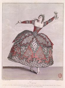 Figurinos para Fúria em &39;Hippolyte et Aricie&39; de Jean-Philippe Rameau (1683-1764) gravado por Rene Gaillard (c.1710-90)