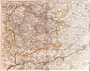 Mapa do Brabante espanhol (Brabante flamengo e valão) e da diocese de Liège (Bélgica) (Gravura de Jean Baptiste Nolin