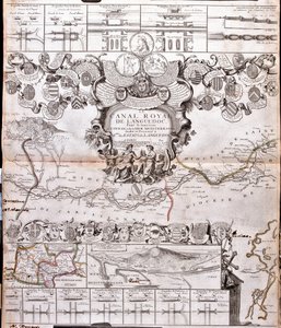 Mapa do Canal du Midi, com os seus aquedutos (Gravura de Jean Baptiste Nolin
