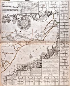 Mapa do Canal du Midi, com os seus aquedutos (Gravura de Jean Baptiste Nolin