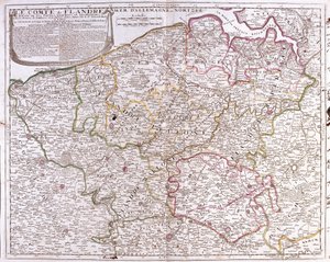 Mapa do Condado de Flandres (actual Flandres Ocidental e Oriental da Bélgica) (Gravura