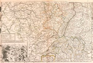 Mapa da área ao redor do Reno (Alemanha, Suíça, França) (Gravura