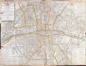 Mapa de estradas de Paris e dos seus subúrbios de Jean Baptiste Nolin