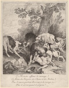 Um lobo atacado por cães de Jean Baptiste Oudry