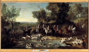 Rei Luís XV caça veado na floresta de Saint Germain em 1730 Pintura de Jean Baptiste Oudry (1686-1755) 1730 Toulouse, Musee des Augustins de Jean Baptiste Oudry