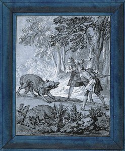 Homens atacando lobos ("Rien de Trop III") de Jean Baptiste Oudry