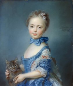 Retrato da menina com o gato" Pintura em pastel de Jean-Baptiste Perroneau (Jean Baptiste Perronneau) (1715-1783)