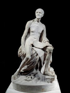 François-Marie Arouet dit Voltaire nu (1694-1778) Escultura em mármore de Jean-Baptiste Pigalle (1714-1785) 1776 Sol. 1,5 m Paris, Musee du Louvre