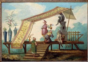 Chinoiserie: Painel decorativo representando uma oferta chinesa. Tampo da porta pintado por Jean Pillement (1728-1808)