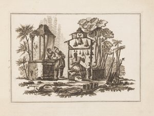 Figura Tocando Sinos, de "Novo Caderno de Seis Folhas de Diferentes Assuntos Chineses Históricos" de Jean Baptiste Pillement