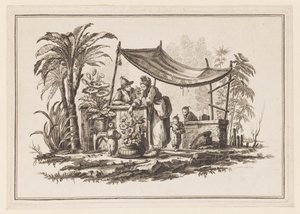 Figuras com um vaso de flores, de "Novo caderno de seis folhas de diferentes assuntos históricos chineses" de Jean Baptiste Pillement