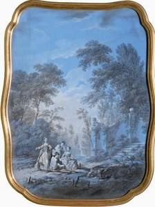 Paisagem de parque com companhia elegante (pintura sobre tela) de Jean Baptiste Pillement