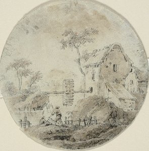 Moinho de água com figuras ao lado do rio de Jean Baptiste Pillement