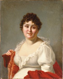 Retrato de Madame Regnault, na altura do busto, em um vestido branco e xale de caqui (óleo sobre tela) de Jean Baptiste Regnault