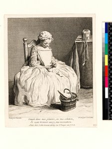 Menina com seu almoço (La Petite Fille aux Cerises) gravada por Charles Nicolas Cochin I (1688-1754) 1738 (gravura e gravação) de Jean-Baptiste Simeon (after) Chardin