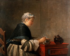 Uma senhora tomando chá, 1735 de Jean-Baptiste Simeon Chardin