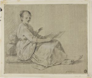 Mulher descalça sentada no chão de Jean-Baptiste Simeon Chardin