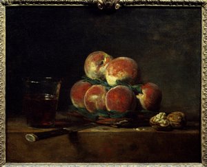 Cesto de figos com nozes, faca e copo de vinho Pintura de Jean Baptiste Simeon Chardin (1699-1779) 1768 Dim. 0,32x0,39 m Paris, Musee du Louvre de Jean-Baptiste Simeon Chardin