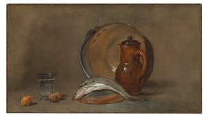 Natureza morta com peixe e uma panela de cobre de Jean Baptiste Simeon Chardin