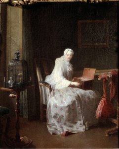 O Canário ou a mulher variando suas diversões - óleo sobre tela de Jean Baptiste Simeon Chardin