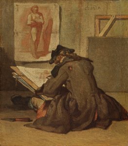 Jovem estudante de desenho (óleo em carvalho) de Jean Baptiste Simeon Chardin
